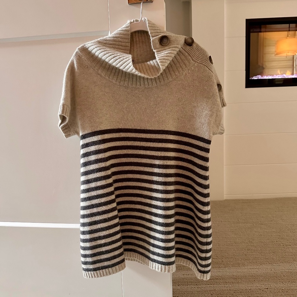 Theory Soft Gray Stripe Button Neck Short Sleeve … - image 1